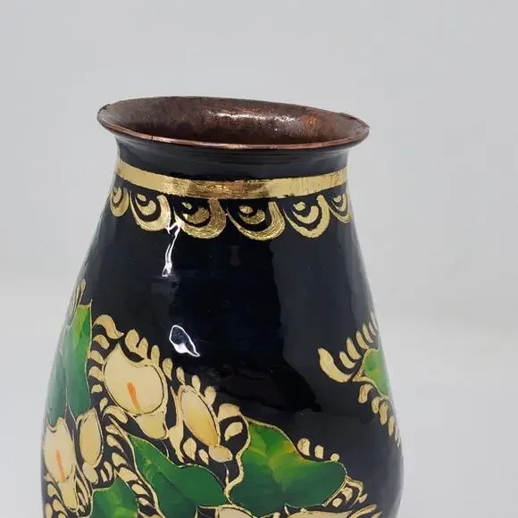 Vintage Black Floral twisted Cloisonné 7" vase Lilly and butterfly hand painted - Picture 10 of 10